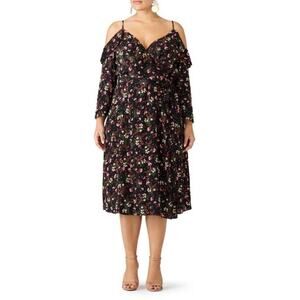 NWT City Chic Black Floral Cold Shoulder Wrap Dress Women's Size XL/22